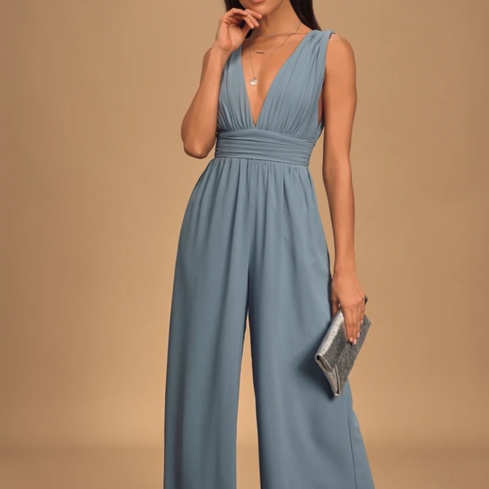 Slate Blue Wide-Leg Jumpsuit